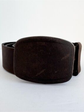 Aldo Genuine Leather Belt XL Wide Brown Distressed Statement Buckle Boho Unisex